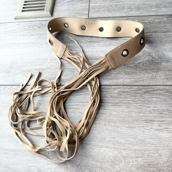 Laura Petite Tie Up Fringe Suede Leather Belt Boho Tie Up Belt Made in Canada - Picture 1 of 9